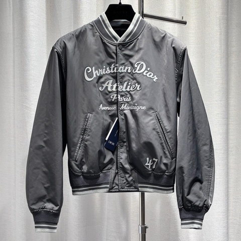 DIOR 迪奧 夾克外套 夾棉 字母刺繡logo 內襯暗繡logo 摁扣 棒球領 灰色