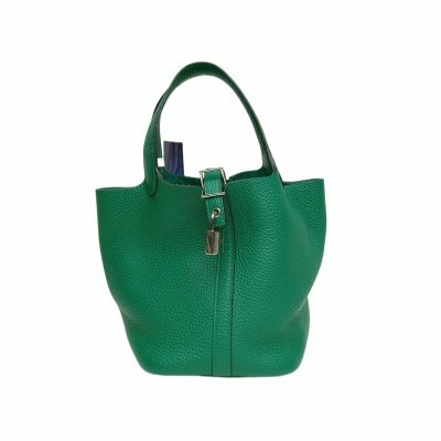 HERMES Picotin 18 菜籃子 U4絲絨綠 TC皮 W刻 銀扣