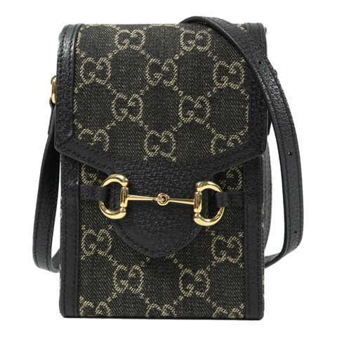 GUCCI 帆布/牛皮皮革Horsebit 1955肩背袋