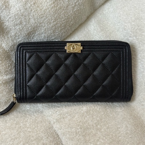 Chanel boy 荔枝皮黑色拉鏈長夾