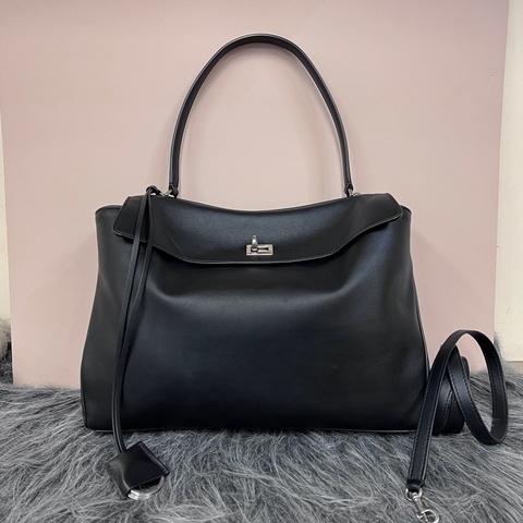 Balenciaga 黑小牛皮銀釦Rodeo中型手提肩斜背包