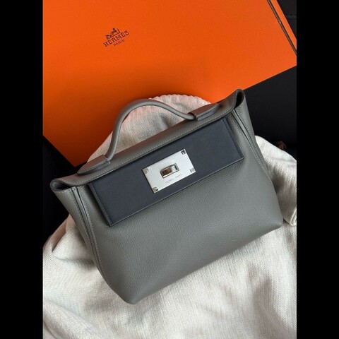 Hermès Mini 24/24 in Gris Neve / Noir Evercolor Leather x phw