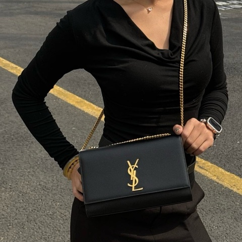 （極新🎁） YSL Kate 聖羅蘭 黑金魚子醬牛皮 斜背包
