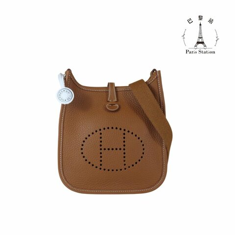 【巴黎站二手名牌專賣店】＊全新現貨＊HERMES 愛馬仕 真品＊ G刻 Mini Evelyne 16 金棕色牛皮金扣 肩背斜背包