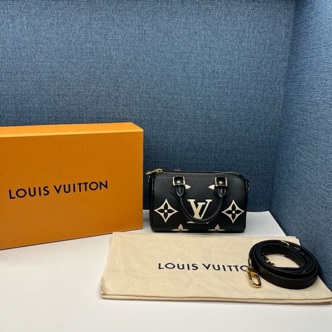 LV路易威登 speedy nano黑白熊貓全皮壓紋手拎斜挎包