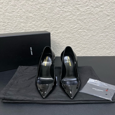 YSL聖羅蘭Opyum 黑金亮面牛皮金屬鞋跟 高跟鞋 37.5碼