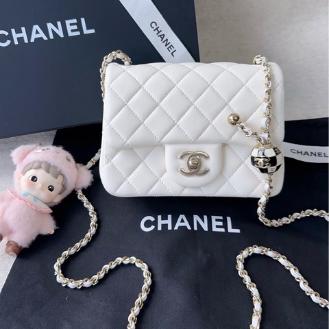 香奈兒 Chanel 23C 方胖子 白金 金扣 羊皮