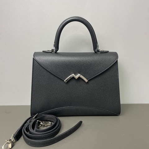 MOYNAT/莫奈 Gabrielle 手提包斜挎包，經典M扣，黑色荔枝面E皮外縫