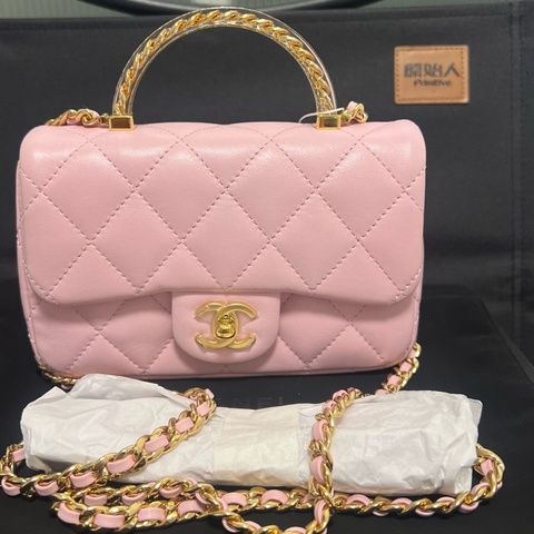 99新 香奈兒 24s 水晶手柄 大mini 粉金 芯片 成色不錯 好價帶走