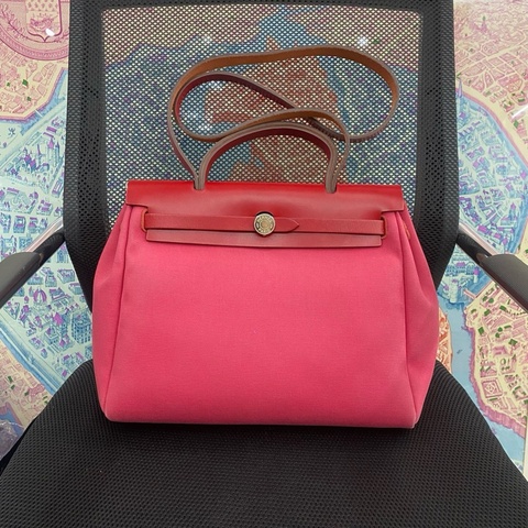 98新 愛馬仕 herbag31 枚粉色拼紅色 內縫 Y刻 缺鑰匙 鎖