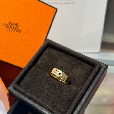 Hermes 愛馬仕 Ancre 18k玫瑰金豬鼻子鑲鑽戒指 53碼