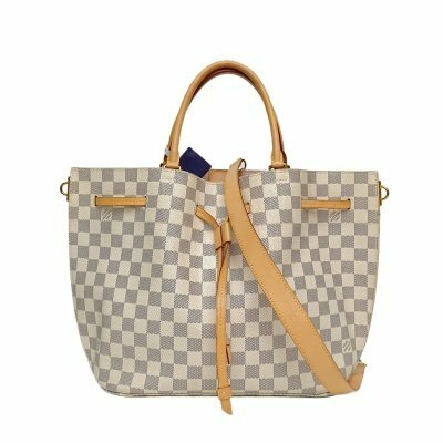 LOUIS VUITTON Girolata 抽繩手提水桶包 白棋格 PVC 金扣 2016