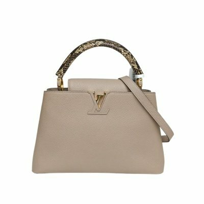 LOUIS VUITTON Capucines 小號 31.5手柄拼 灰色 牛皮/蛇皮 金扣 晶片 31.5 蛇皮手柄 牛皮拼蛇皮