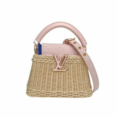 LOUIS VUITTON Capucines Mini 21 拼色 牛皮/牛仔布 金扣 晶片 藤編拼牛仔