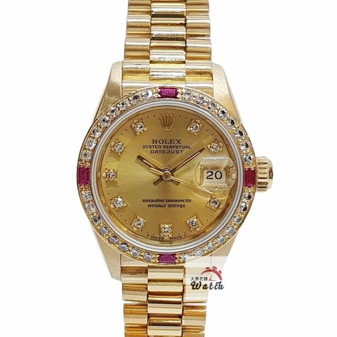 【大眾金時代】ROLEX勞力士 69178 Datejust 18K女錶 蠔式女錶 後加紅寶鑽圈 金色 大眾金時代B1564