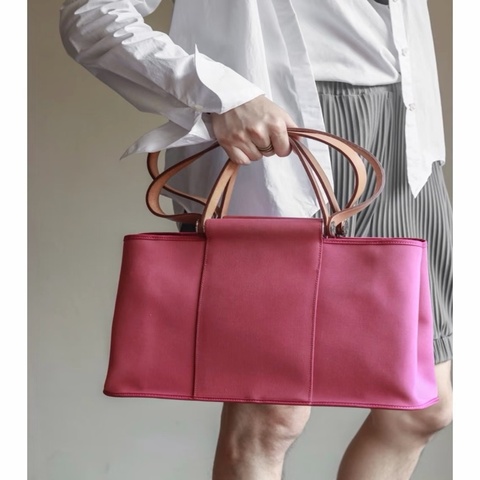 Hermes 愛馬仕Cabag39玫瑰紫帆布單肩包手提包