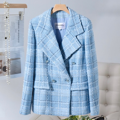 CHANEL 23P Tweed Jacket 淺藍格紋花呢外套 Size38