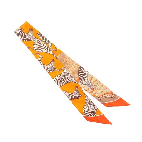 HERMES 愛馬仕 Les Zebres Twilly 絲巾 橘色 絲綢 H063265S