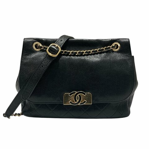 CHANEL 香奈兒 CC FLAP POCKET SHOULDER BAG 翻蓋單肩包 荔枝紋牛皮 黑色 金釦