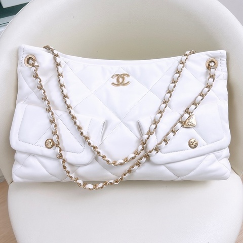 近新閒置 Chanel 25k hobo 白色購物袋肩背包