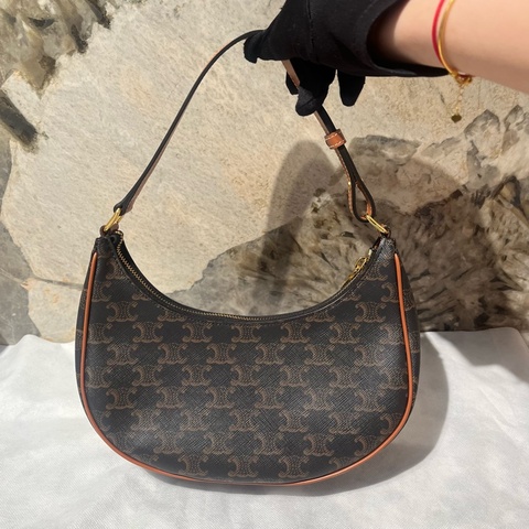 Celine 棕色皮革拼老花 AVA 肩背包