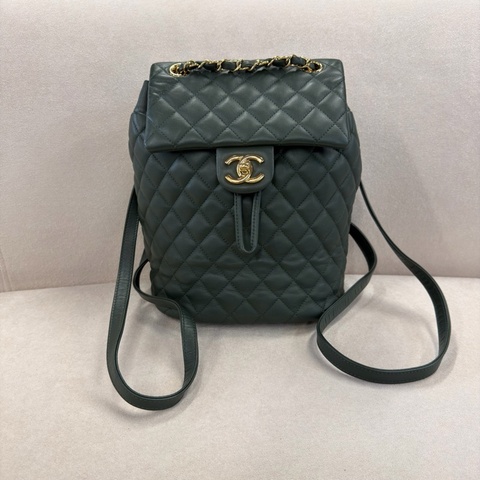 Chanel 香奈兒 薩爾茨堡雙肩包 墨綠色 菱格紋