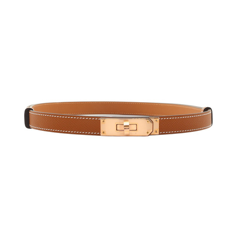 HERMES 愛馬仕 Kelly Pocket 18 皮帶 金棕色 Epsom牛皮 K刻 玫瑰金釦 H069853CD37