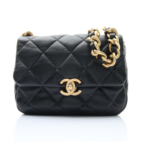 CHANEL 香奈兒 Small Flap 鍊帶肩背包 黑色 羊皮 金扣 AS3206