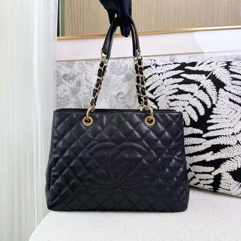 Chanel 香奈兒 GST黑金荔枝皮 鐳射19開 中號橫版尺寸約33x24