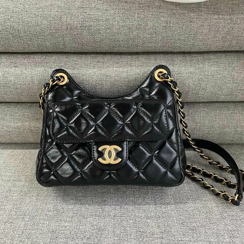 香奈兒 Chanel 25s 天貓精靈 小號 單肩包斜挎包 黑色 金扣 油蠟牛皮  芯片款