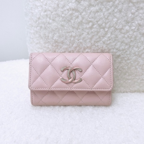 Chanel 粉色水鑽短夾/卡夾/銀包