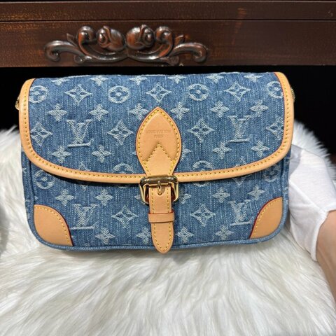 路易威登/Louis Vuitton Denim 藍色 丹寧牛仔法棍包單肩包斜挎包