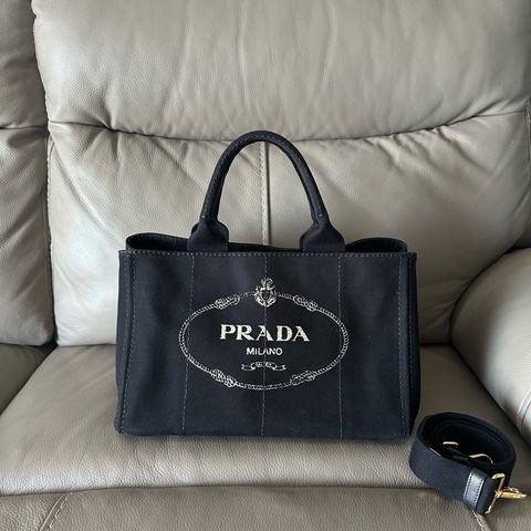 Prada普拉達黑色大號牛仔沙灘包 原裝肩帶✅