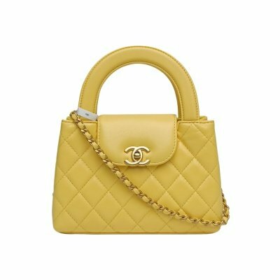 CHANEL Kelly鏈條手柄 手提包 黃色 羊皮 晶片開 金扣 晶片