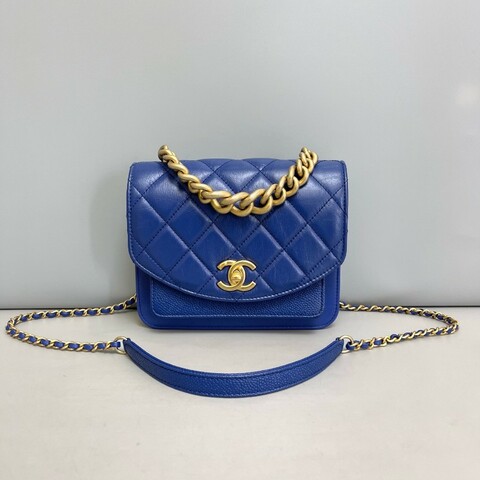 Chanel 藍色牛皮孟買風琴郵差包斜背包