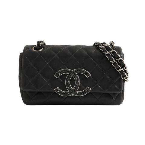 CHANEL 香奈兒 Crystal CC Flap 鍊帶 肩背包 黑色 菱格紋 牛皮 銀扣