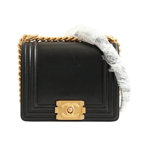 CHANEL 香奈兒 BOY Chain Flap 鍊帶 肩背包 黑色 牛皮 金扣 AS3018