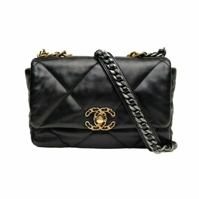 CHANEL 19BAG 口蓋包 小號 26cm 黑色 羊皮 晶片開 皮穿鏈扣 晶片