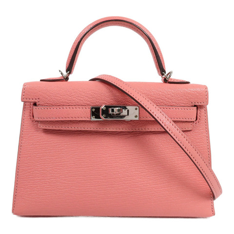 HERMES Chevre皮革Mini Kelly II手挽肩背兩用袋Rose Azalee