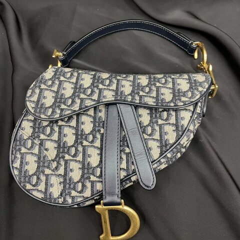 迪奧 Dior Saddle 馬鞍包 小號 藍色老花 藍肩帶 金扣