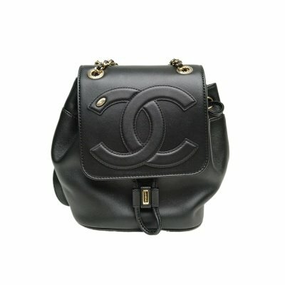 CHANEL 黑色 羊皮 28開 金扣 浮雕大雙C 大logo 翻蓋 mini抽繩雙肩包