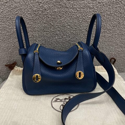 【經典深藍】愛馬仕 Hermès Mini Lindy 迷你琳迪 S4深邃藍 TC皮 金扣｜D刻