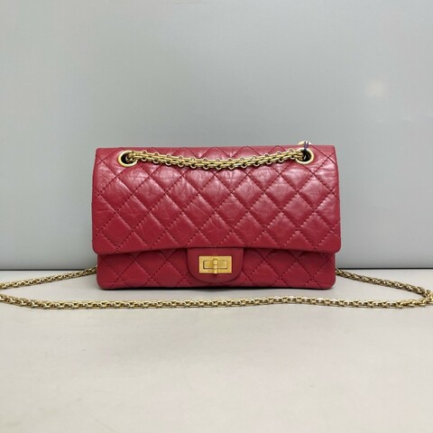 Chanel 2.55小號紅金全皮菱形格鏈條包