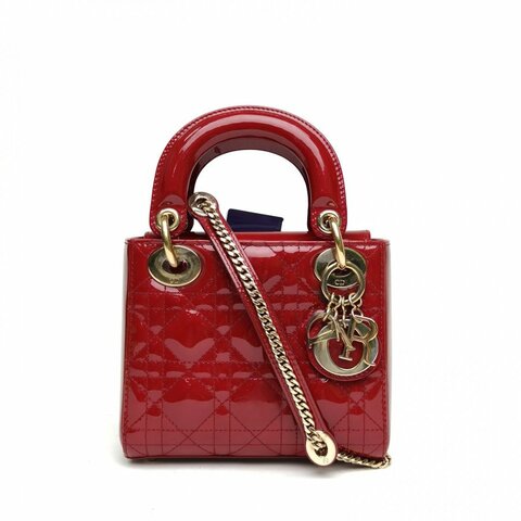 Dior迪奥Lady戴妃包三格红色漆皮金扣2019肩背包