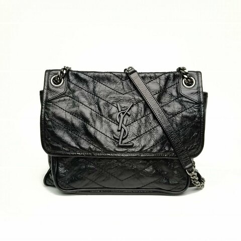 YSL圣罗兰 Niki中号28黑色牛皮革黑扣肩背包