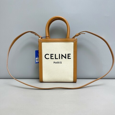 Celine米白帆布拼棕色皮迷你琴譜包斜背包