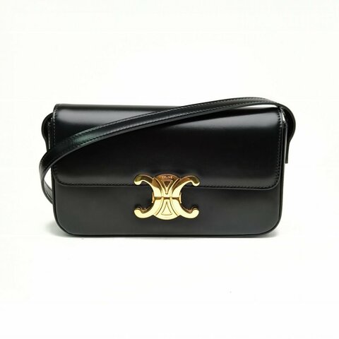 CELINE Triomphe凯旋门横版肩背包黑色牛皮革金扣肩背包