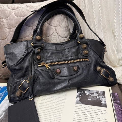 巴黎世家 Balenciaga經典 黑色皮革 機車包 city bag part time shoulder bag