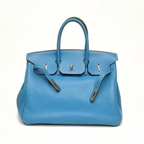 Hermes爱马仕 Birkin35牛仔蓝Togo皮框J银扣肩背包