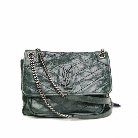 YSL圣罗兰 Niki中号28绿色牛皮革银扣肩背包